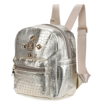 SH Crocodile Rivet Bright Ladder Lock Zipper Portable Backpack for Women Gold Gold - intl