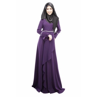 COCOEPPS Fashion Women Muslim Wear Dresses Baju Kurung Arab Jilbab Abaya Islamic Ethnic Color Long Sleeve Fishtale Maxi Dress Purple - intl