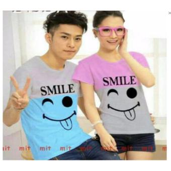 couple store cs - Kaos pasangan/T-shirt couple-SMILE lengan pendek- pink turkis  