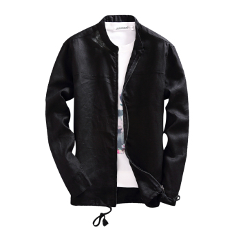 EOZY Trendy Men's Casual Linen Zipper Jacket Coat Suit (Black)