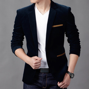 New Hot Fashion pria Slim Fit Stylish baju kasual mantel jas Blazer jaket korduroi (hitam) - International