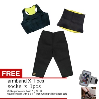 (Control Pants+Vest +Girdle )Super Stretch Gym Women Neoprene Hot Shapers Set Sauna Slimming Abdomen Belly Belt Fit Sweat Shap+Free Armband and Socks  - intl