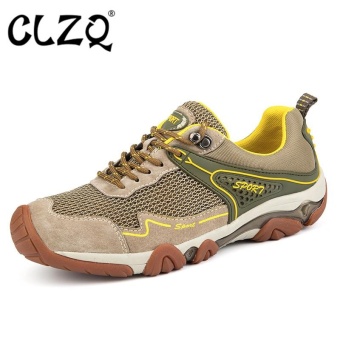 CLZQ 2017 New Leather Breathable Outdoor Non Slip Climbing Mountaineering Shoes Men Wear Waterproof Climbing Shoe（Khaki Mesh surface） - intl