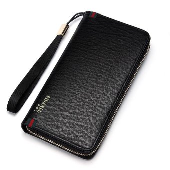 Stylish Men's Leather Zip Handbag Purse Wallet Card Holder Clutch Checkbook Clip Black