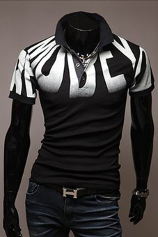 GE Men Slim Fit Short Sleeve Lapel Polo Shirt T-shirts Wear 2 Colors 4 Sizes (Black)
