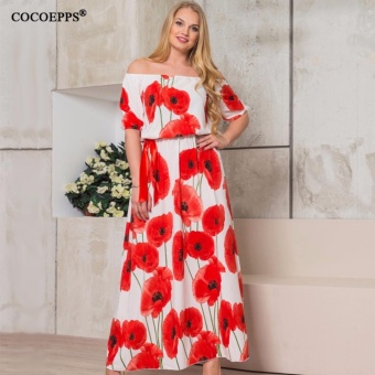 COCOEPPS Vintage Floral Printed Women Dress Big Sizes 2017 Summer Sexy Off-Shoulder Maxi Dresses Plus Sizes Half Sleeve Vestidos - intl