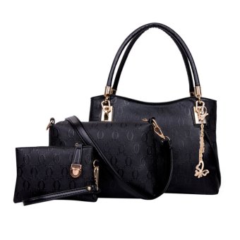 360DSC Fashionable Women 3 Piece Beautiful Pattern Lash Package Handbag Tote Purse Bag - Black- INTL