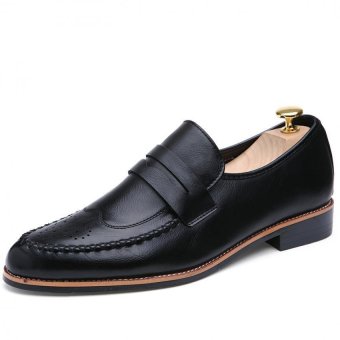 YAER Men's Leather Slip On Formal Shoe (Black)