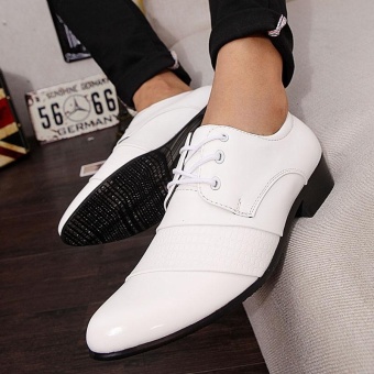 ZORO Comfortable Business Shoes Breathable Mens Dress Shoes Genuine Leather Flats Mens Weddings Shoes Lace-Up Formal Shoes (White) - intl