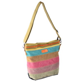 360DSC Contrast Color Stripe Canvas Handbag Tote Bag Cross Body Bag Shoulder Bag Womens Bag- INTL