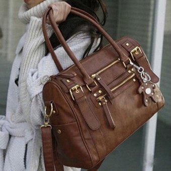 Broadfashion Women's Fashion Faux Leather Shoulder Bag Rivet Bear Decor Handbag Crossbody Bag - intl