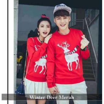 Distributor Kemeja Online - Baju Couple Murah - Baju Couple Winter Deer Merah