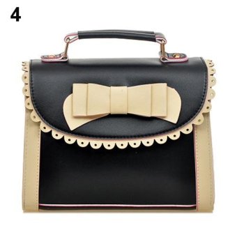 Broadfashion Women's Fashion Faux Leather Bowknot Totes Messenger Handbags Shoulder Bag (Black) - intl