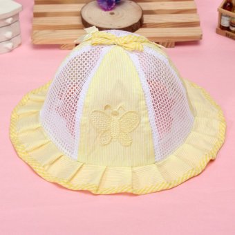 Kids Baby Girls Summer Mesh Cotton Embroidered Butterfy Bow Hat Sun Bucket Cap yellow - intl