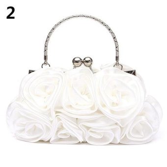Broadfashion Women Fashion Rose Flower Pattern Clutch Bag Evening Party Bridal Handbag (White) - intl
