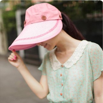 Women summer Anti-UV sunhats Dual use Cycling Visor cap Denim hat Cowboy Foldaway bucker hat Pink - intl