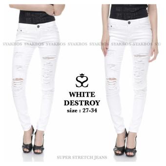 168 Collection Celana White Scratch Jeans Pant-Putih