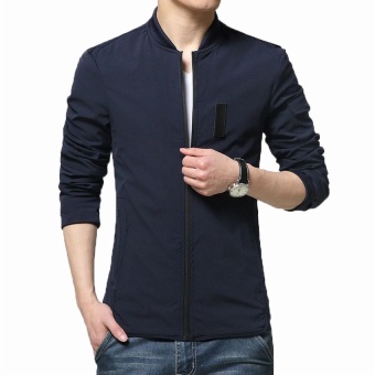 D'Blazer Jas Jaket Pria Zipper Casual Style Slim Fit Top Quality Masa Kini - Kode : T-108 - Navy Blue