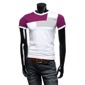 GE Men Stripe Short Sleeve Round Neck T-shirt Tee (Purple)