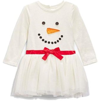 Baby Kids dresses Girl christmas snown-baby female party dress 2-6Y autumn(white)