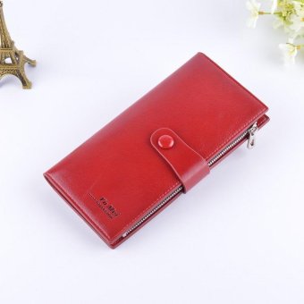 New oil wax leather multi-color multi-card couple long wallet men's thin section wallet-Red(...) - (Intl)