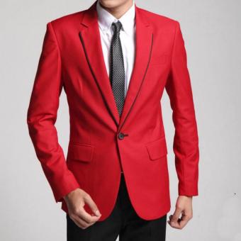 Gallery Fashion - Satu buah jas pria casual ( Red list black ) kancing satu / single button - 81