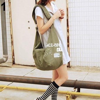 Broadfashion Women's Fashion Letter Print Canvas Crossbody Shoulder Bag Handbag Shopping Bag (Army Green) - intl