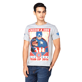 Marvel Captain America Marvel Civil War Team Cap 2016 T-Shirt - Abu-abu