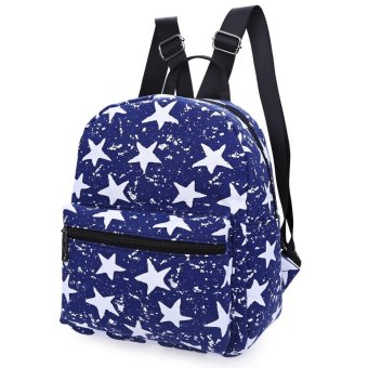 Lucky Star Print Pattern Zipper Canvas Backpack for Women - intl