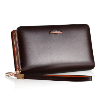 Famous Brand Business Oil Wax Men 2016 Luxury 100% Genuine Leather Wallet Male Long Double Zipper Clutch Bags Wallets Handbags - intl