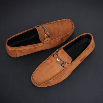 Kulit asli sepatu kasual pria flat pria Loafers mengemudi berjalan sepatu slip-on (coklat) - International