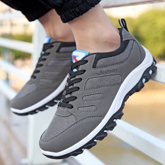Summer Travel Shoes Men's Athletic Shoes Running Shoes Breathable Mesh Shoes Casual Shoes Men Slip Surface(Grey) - intl