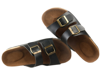 EOZY 2016 Men and Wemen's Sandals Slippers PU Sandals Outdoor Casual Couple Shoes Cork Soles (Black)