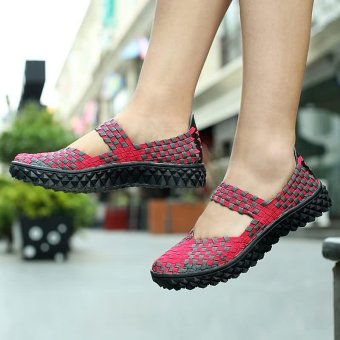 Summer Hand woven hollow ventilating shoes,Red - intl