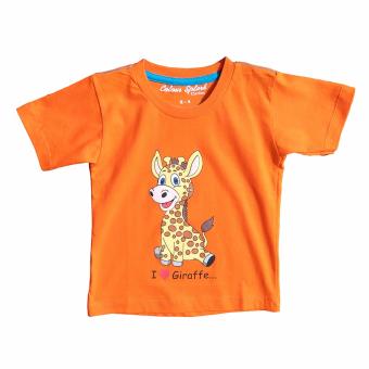 Toylogy Pakaian Anak Perempuan - Baju Kaos Anak Sablon Jerapah ( I Love Giraffe Shirt ) - Orange