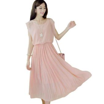 Dress Wanita Korean Style Sleeveless Chiffon Dress Size S - Pink