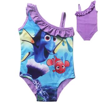 'Kisnow Dory Girls'' 3-12 Years Old 95-145cm Body Height Cotton Charm Swimsuits(Color:Purple) - intl'