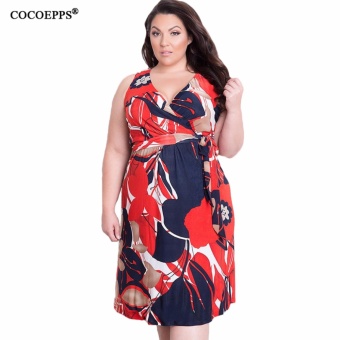 COCOEPPS fashionable printing women dresses big sizes NEW 2017 plus size women clothing Knee-Length dress casual v-neck loose dress - intl
