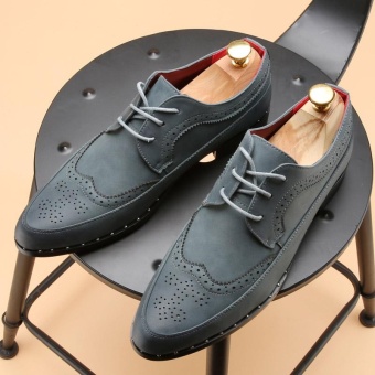 ZORO Luxury Brand Vintage Genuine Leather Shoes Men's Oxford Shoes Handmade Party Wedding Dress Shoes (Navy Blue) - intl