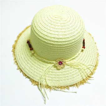 Flower Lady Sun Hat Wide Brim Cap Foldaway Hat Large Brimmed Hat Straw Outdoor Beach Hat Anti-UV Sunhat Beige - intl