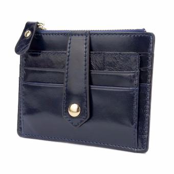 Boshiho Women's Full Grain Leather Credit Card Holder Wallet with Zipper Pocket ID Window(Blue) - intl