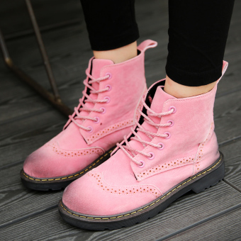Women Leather Ankle Boots Heels Martin Boots (Pink) - intl