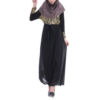 Niyatree Muslim Church Bronzing Chest & Sleeve Muslimah Maxi Women Long Dress - Black