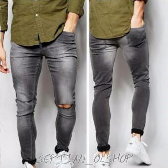SR_Cloth Celana Jeans Pria Sobek Ripped Premium Abu Wash