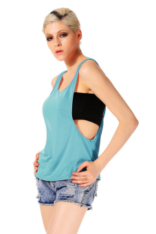 Jo.In Sexy Women Casual Loose Open Side Tank O-Neck Solid Plain Tank Sleeveless Shirt One size(Skyblue)