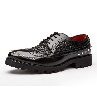 Handmade Genuine Leather Men Shoes Fashion Flat Shoes Crocodile Business Dress Shoes (Black) - intl