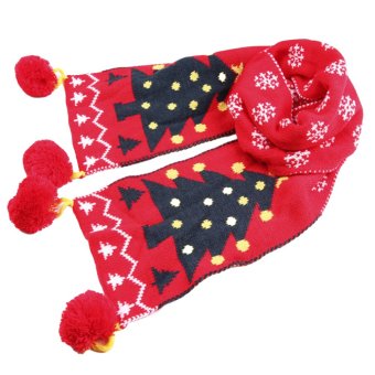 EOZY Unisex Knitted Scarf Thickening Lovely Christmas Tree Printed Scarves For Boys And Girls Xmas Gift (Red)