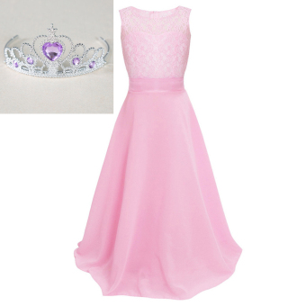 Lace Flower Girl Dress Children Wedding Dresses Kids Formal Pageant Evening Gown -Pink