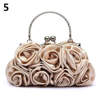 Broadfashion Women Fashion Rose Flower Pattern Clutch Bag Evening Party Bridal Handbag (Apricot) - intl