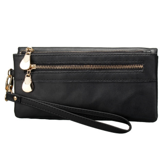 Fashion untuk wanita zip dompet genggam kulit PU panjang wadah pemegang kartu dompet tas untuk wanita warna hitam - Internasional